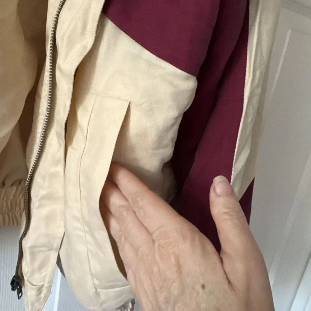 Goouch Vintage Mens Deadstock 100% Silk Bomber Jacket XL Maroon Streetwear 80s